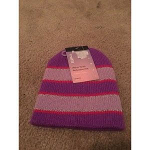 Trufit Kids Girls Purple Striped Beanie Hat Toboggan One Size
